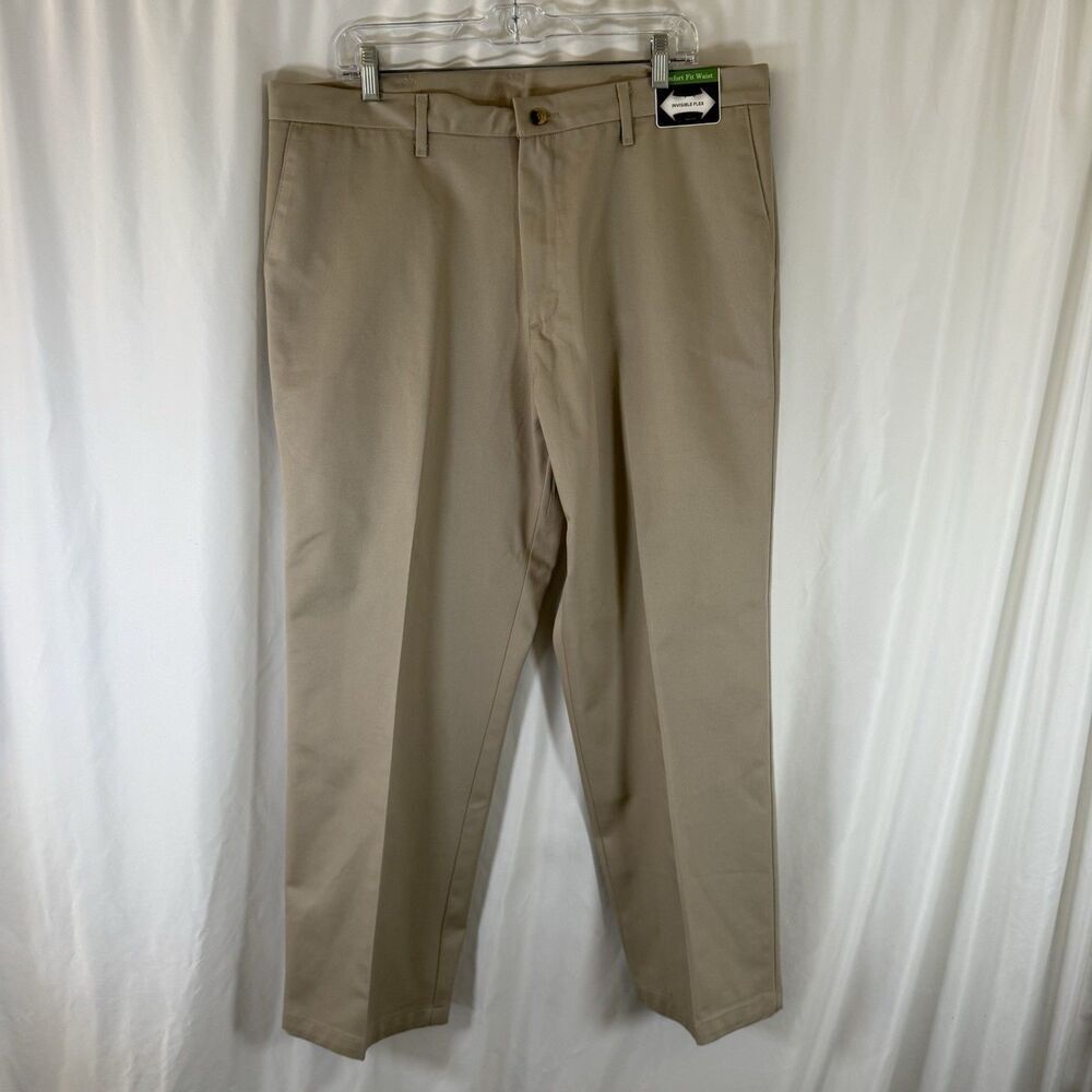 Wrangler Ultimate Khaki Pants Men's 38x30 Tan Flat Front Classic Fit No Iron